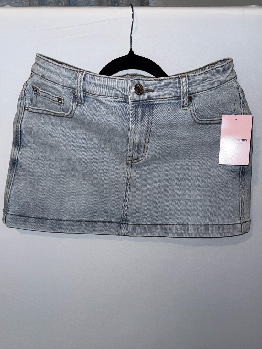 Juicy Couture Y2K Denim Mini Skirt Rhinestone Juicy Logo NWT Size 9/29